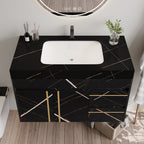 35.2 in Floating Bathroom Vanity with Sink and Faux Marble Top