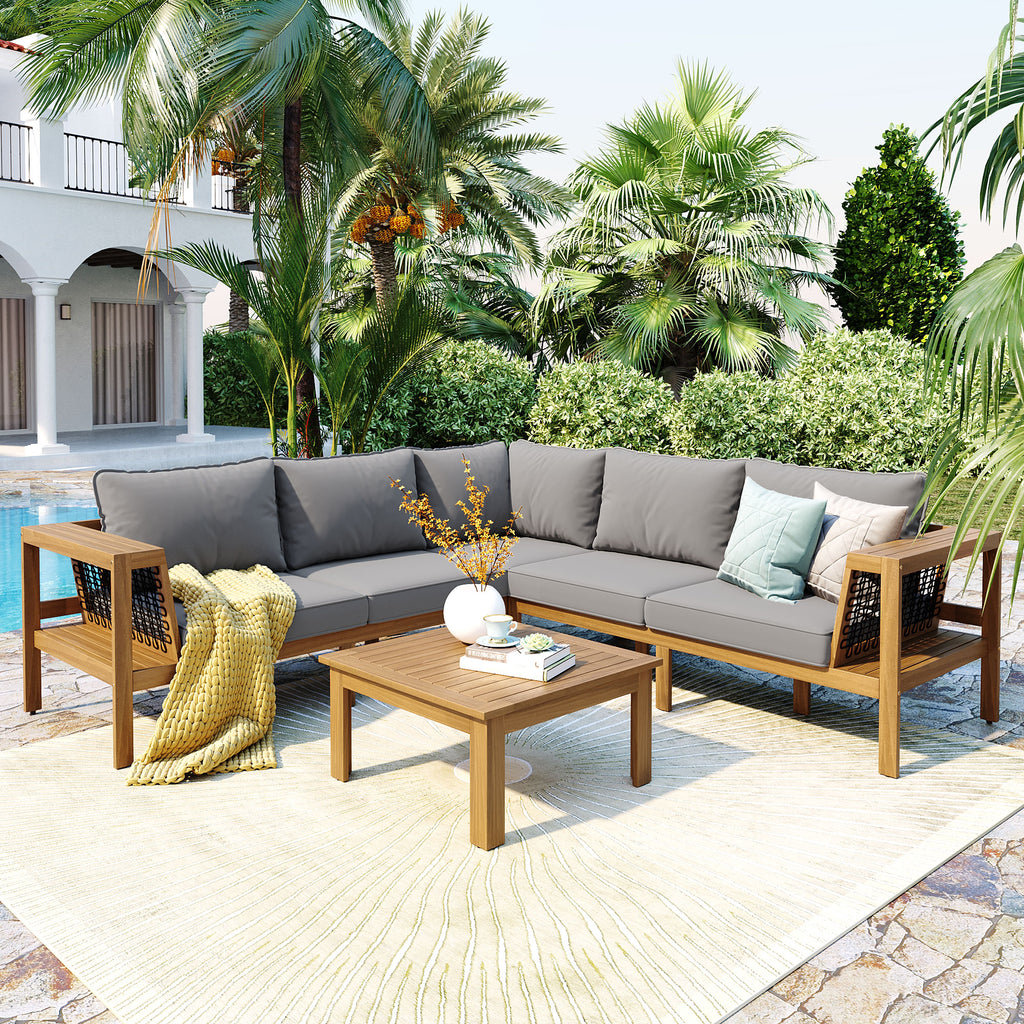 4 Pieces Outdoor Acacia Wood Sofa Set