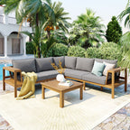 4 Pieces Outdoor Acacia Wood Sofa Set