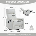 White Heat Massage Manual Recliner Chair with Rocker and Swivel