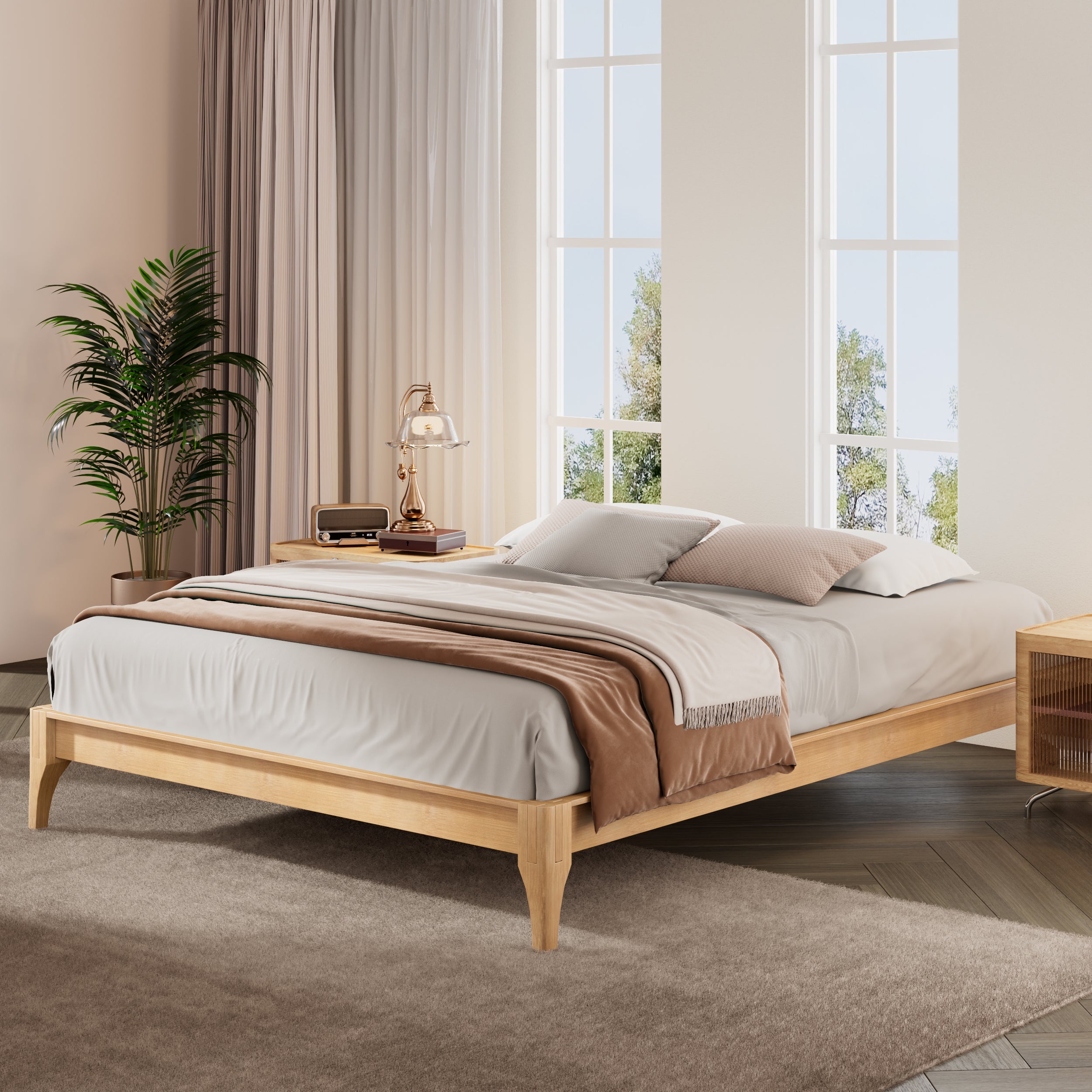 12 Inch Full Size Solid Dry Bamboo Wood Platform Bed Frame