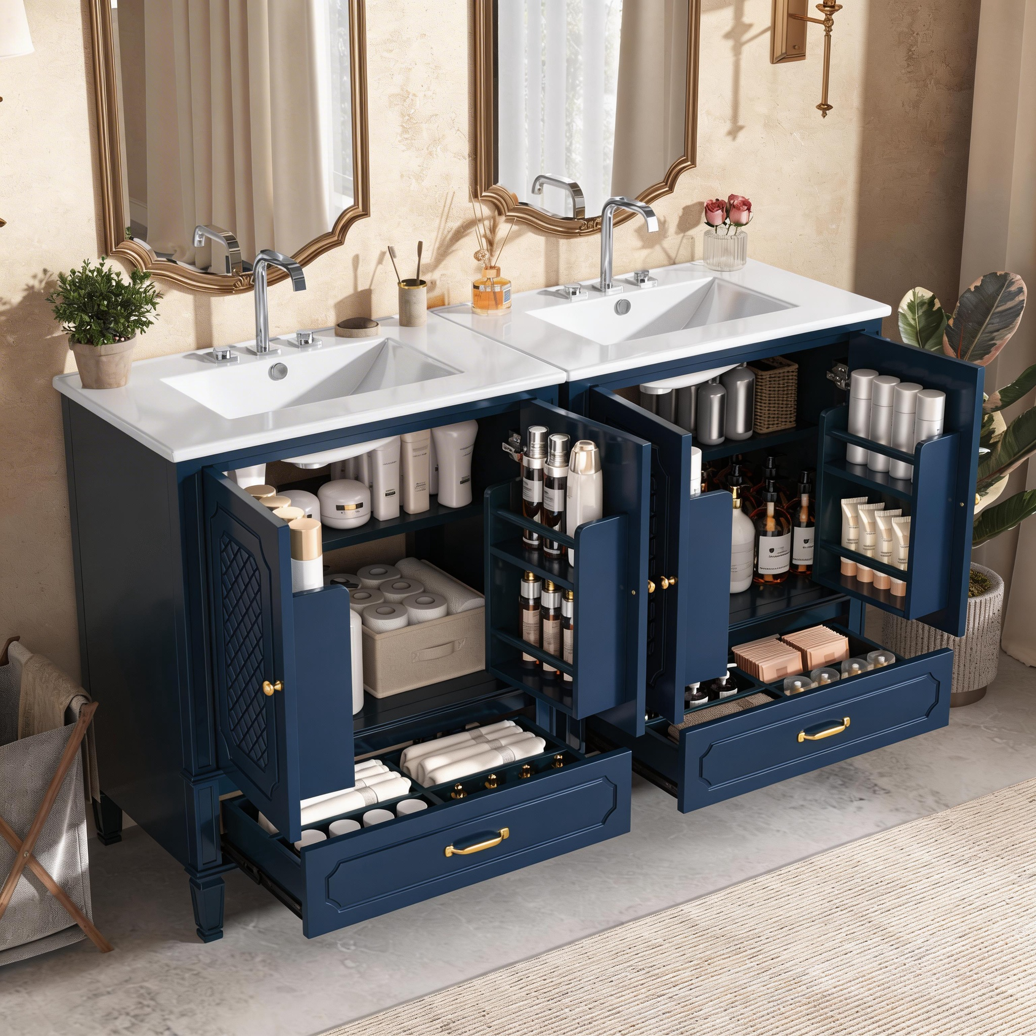 60" Bathroom Vanity with Double Sink Combo Set