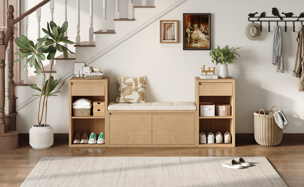 TREXM All-in-One Entryway Storage Bench with Cushion