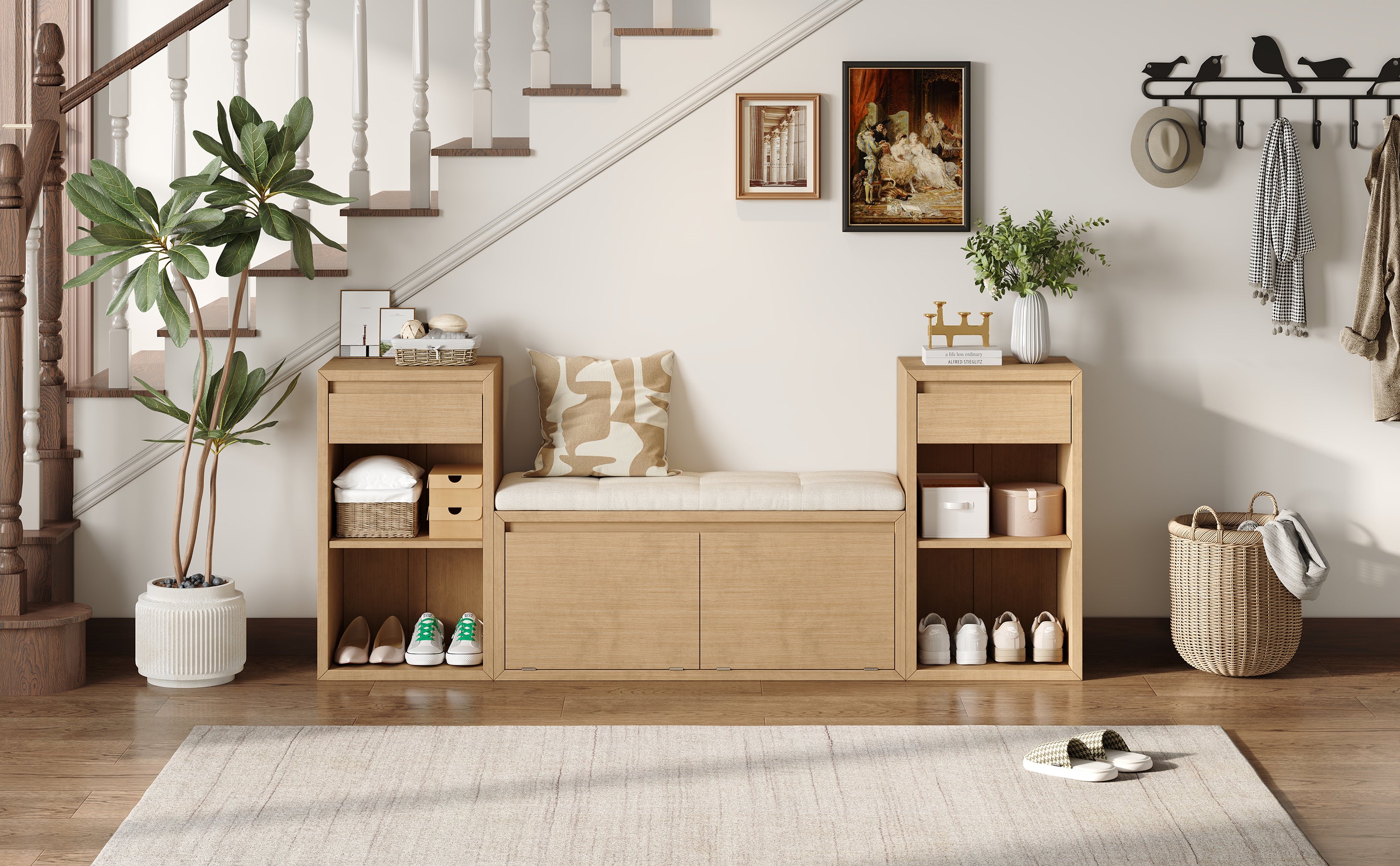 TREXM All-in-One Entryway Storage Bench with Cushion