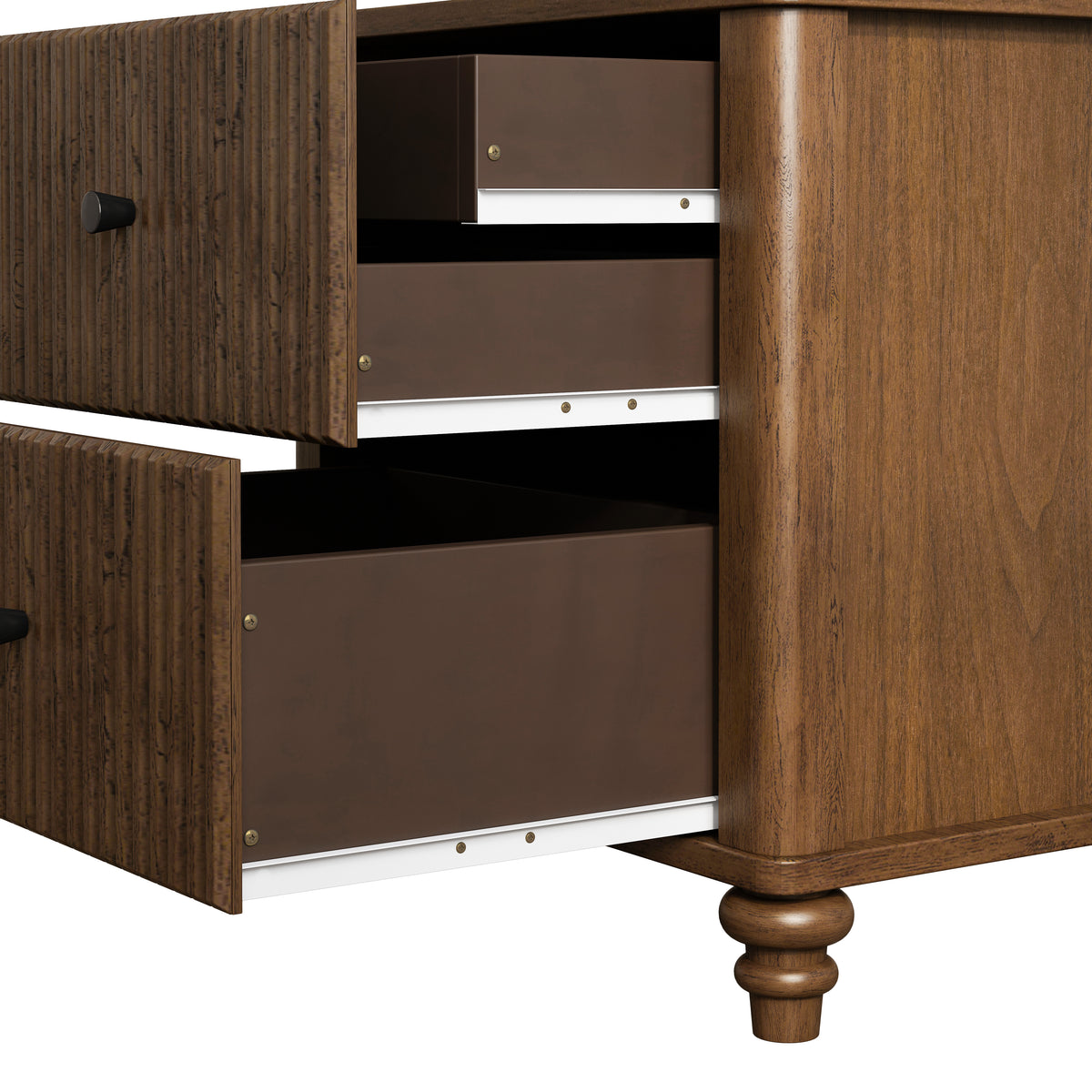 Fluted Nightstand, 21.65-Inch Wide with 3 Drawers, Mid Century Modern, Walnut