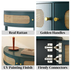 Unique Half Moon Design End Table with Sliding Rattan Door