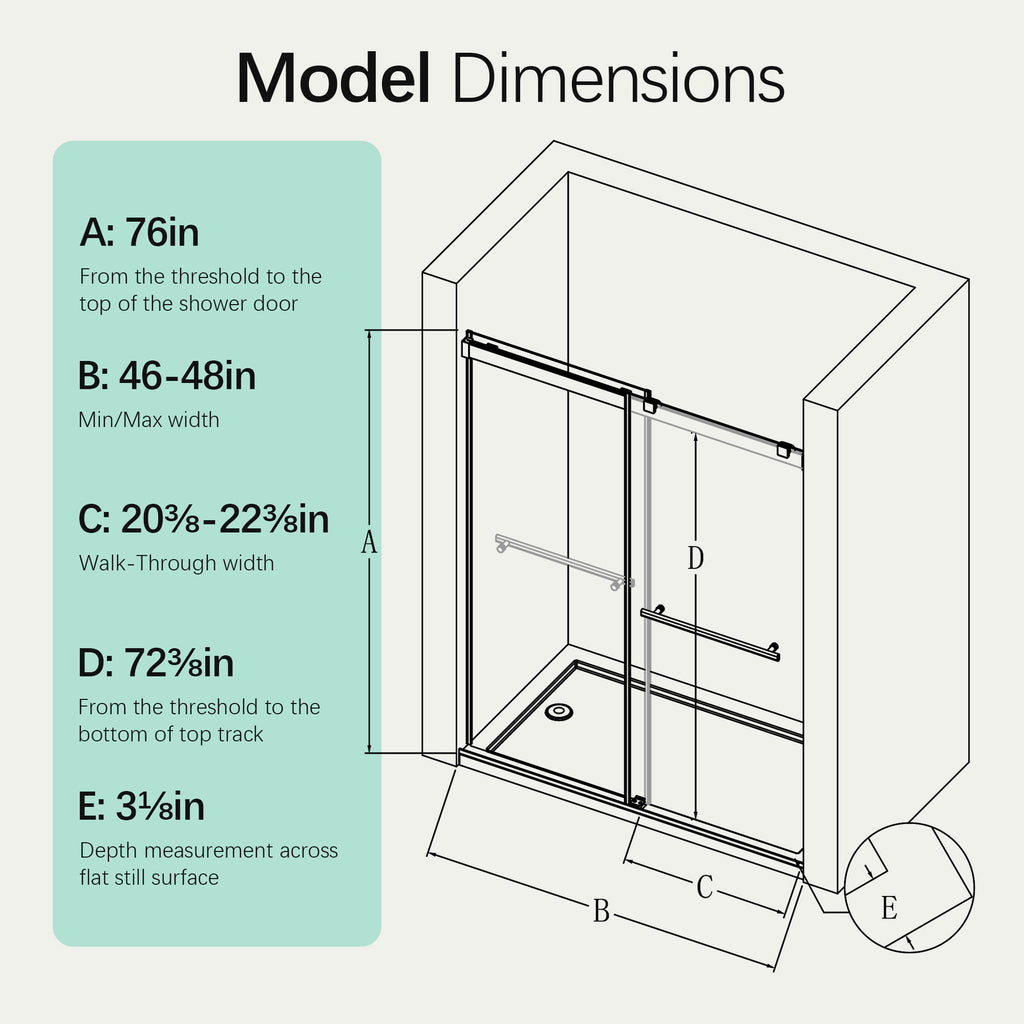 Frameless Double Sliding Shower Door - 46-48" W x 76" H
