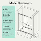 Frameless Double Sliding Shower Door - 46-48" W x 76" H