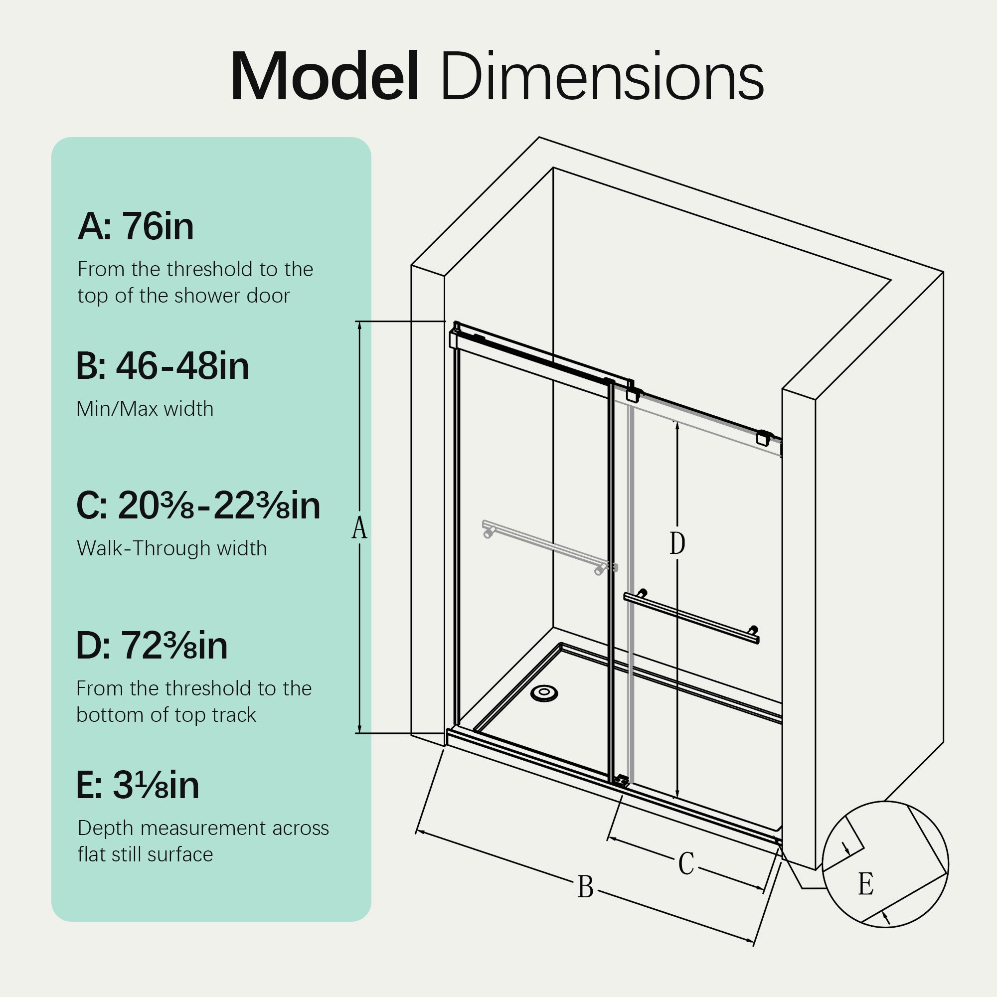 Frameless Double Sliding Shower Door - 46-48" W x 76" H