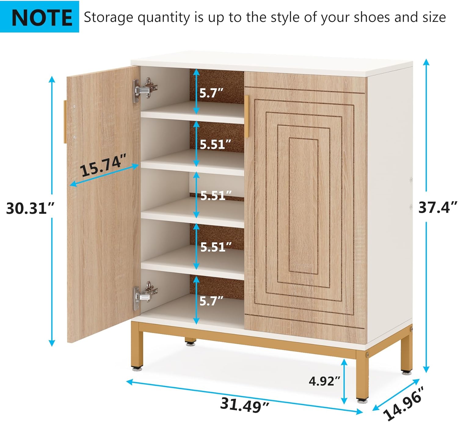 31.5" White & Natural Wood Shoe Cabinet