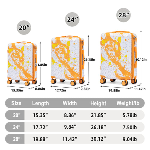 20"/24"/28" 3 Pcs/set in PC Spinner Wheel Luggage - Orange