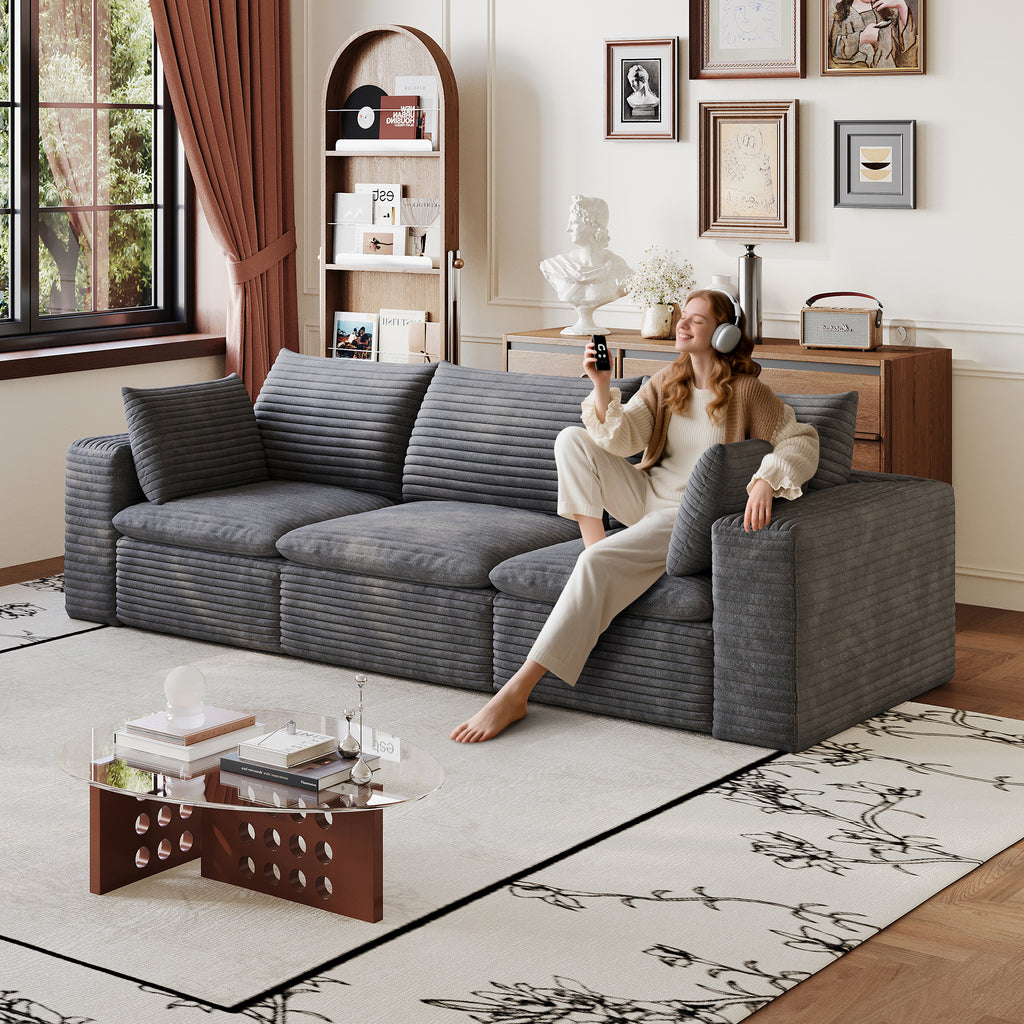 Cloud Sofa 102-Inch, Corduroy Fabric Deep Seat, Dark Grey