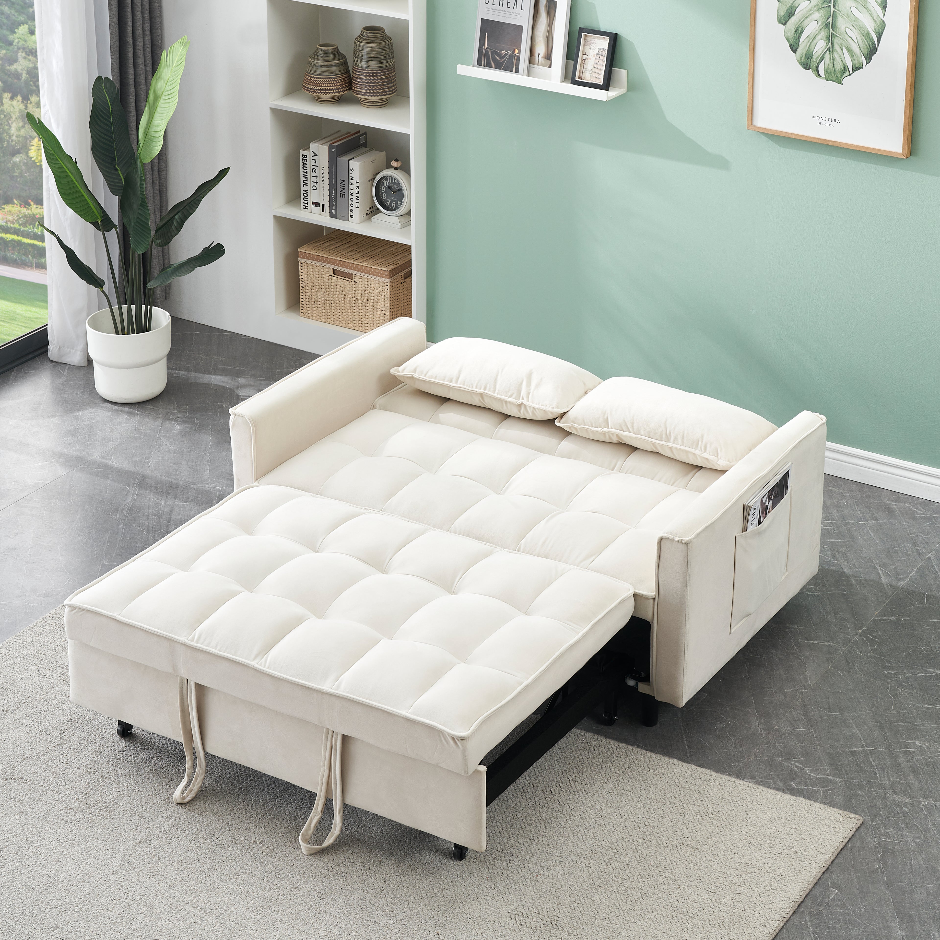 Modern Velvet Sofa Bed - 3 in 1 Convertible Loveseat