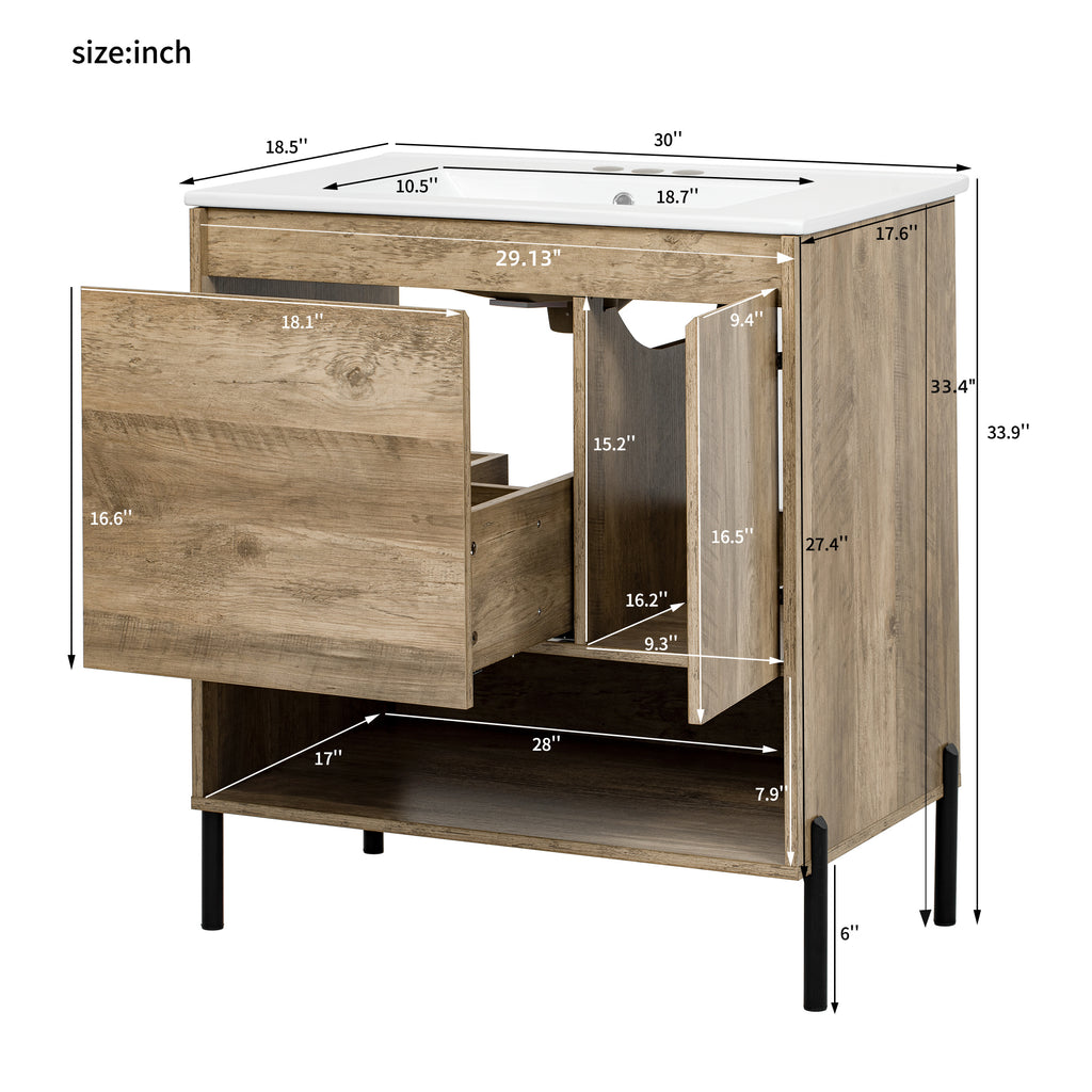 30" Modern Wood Fixture Bathroom Vanity
