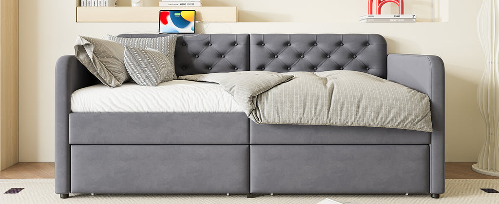Twin Size Upholstered Daybed with Storage Drawers