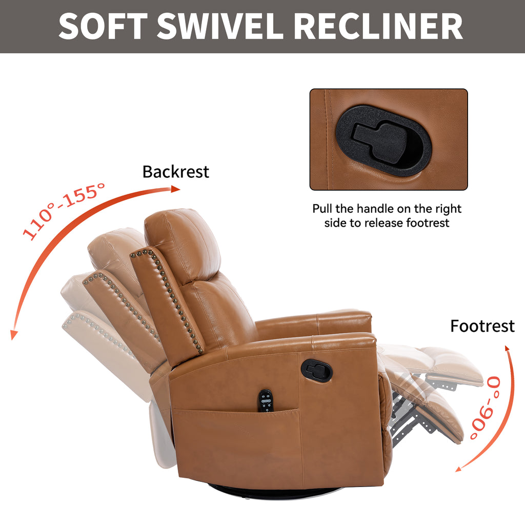 Genuine Leather Heat Massage Manual Recliner Chair