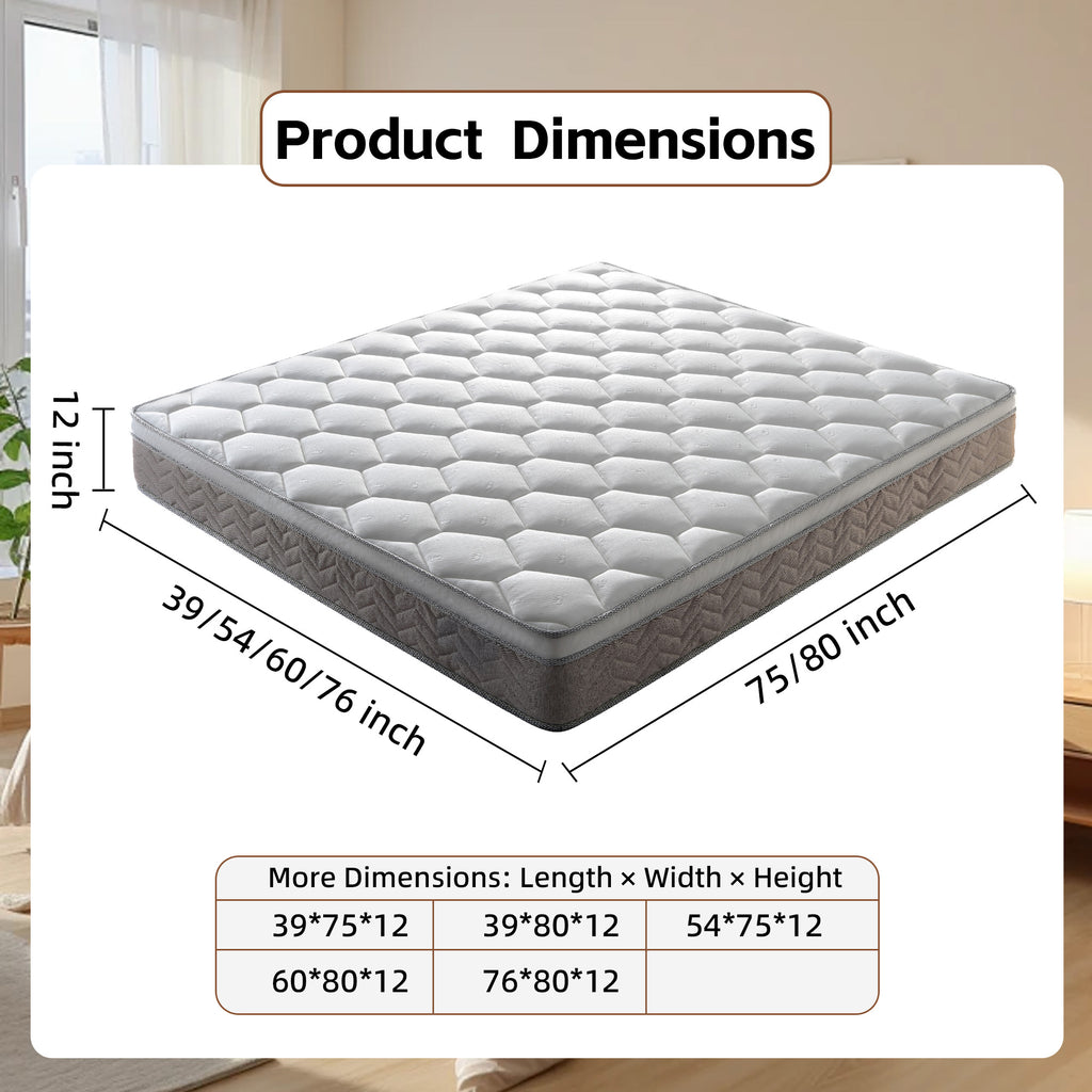 12" Mattress CertiPUR-US Certified Hybrid Memory Foam Pocket Spring Mattresses