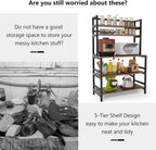 5-Tier Kitchen Bakers Rack with Hutch