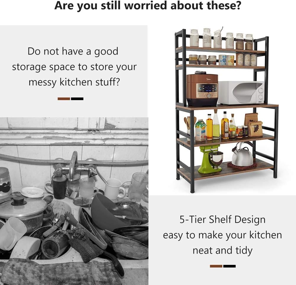 5-Tier Kitchen Bakers Rack with Hutch