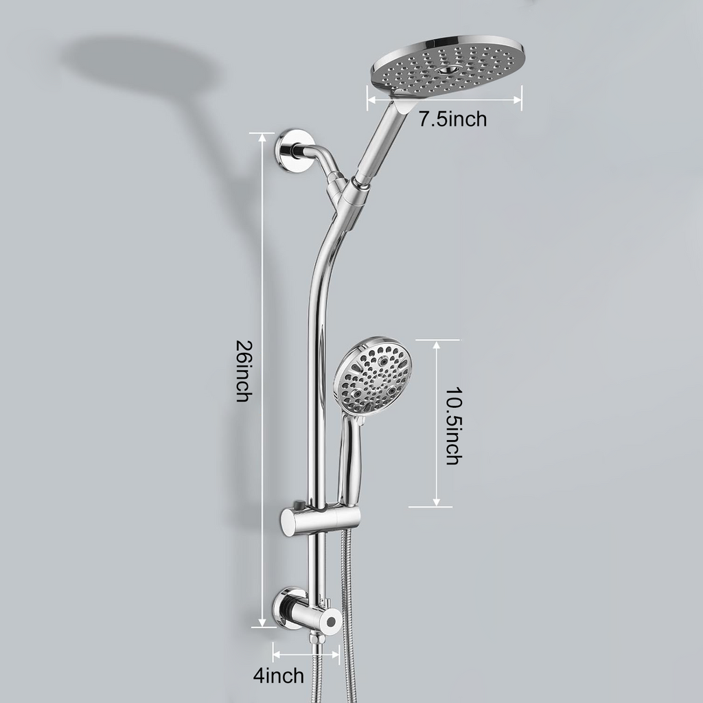 High Pressure Dual Shower Head Set - 26 Inch Tool-Free Adjustable Slide Bar