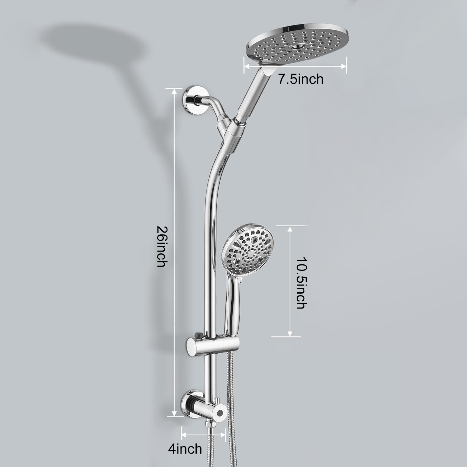 High Pressure Dual Shower Head Set - 26 Inch Tool-Free Adjustable Slide Bar