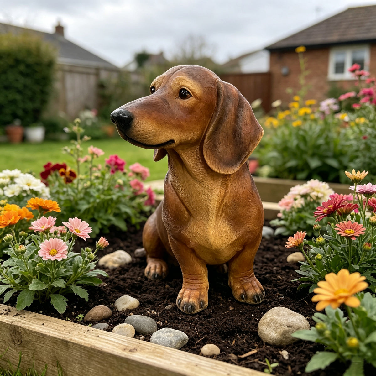 26-Inch Brown Dachshund Resin Statue, Hand-Painted Lifelike Wiener Dog Figurine