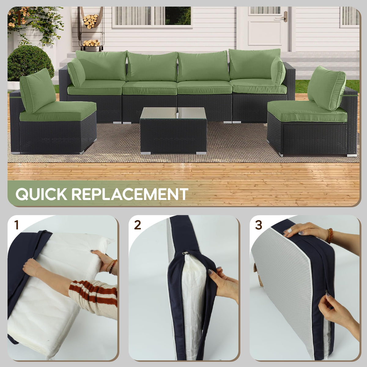 Cushion Covers for 7 Pcs Wicker Rattan Sectional Sofa