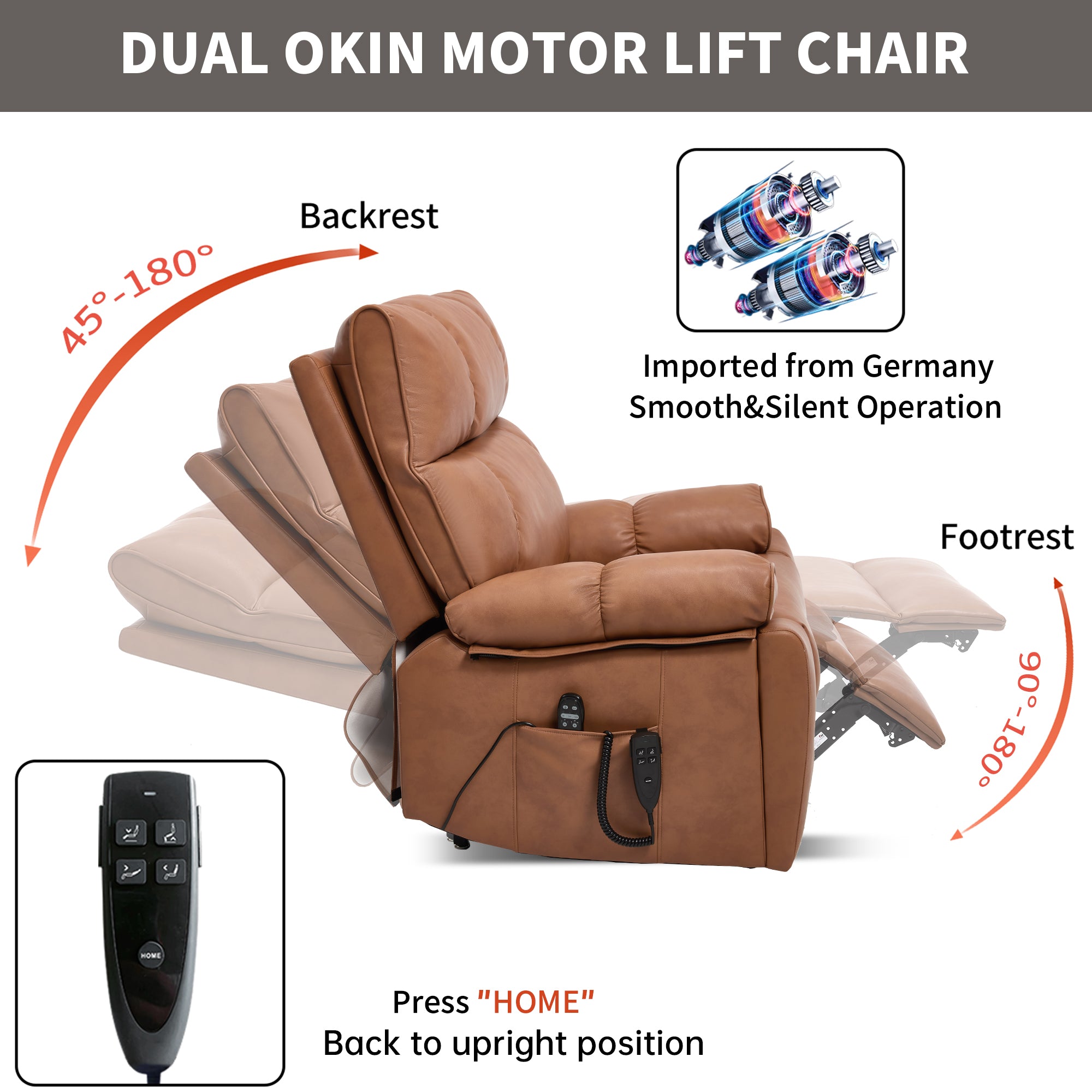 Orange Leatheraire Heat Massage Dual Motor Recliner