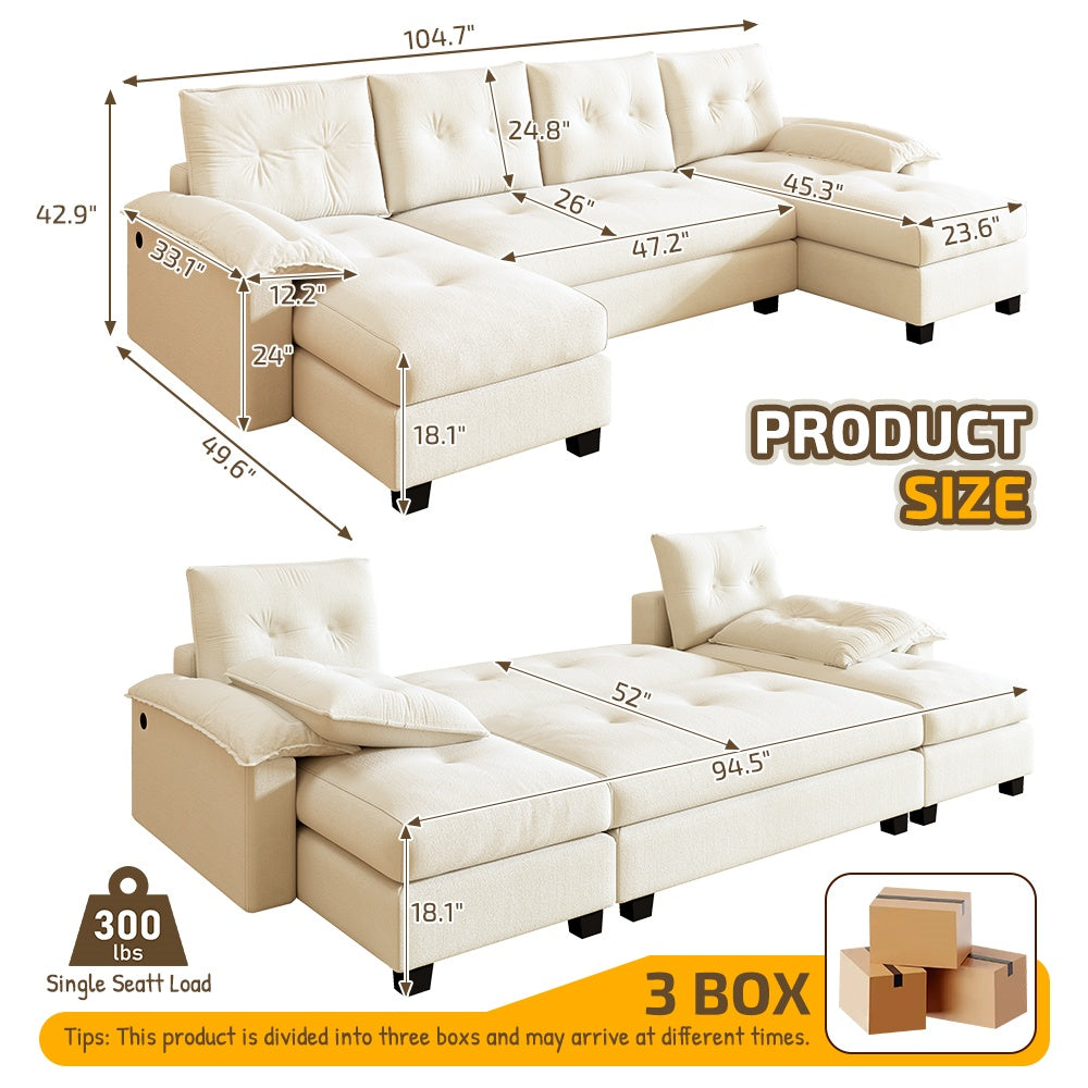104.7" U-Shaped Sleeper Sofa with Pull Out Bed