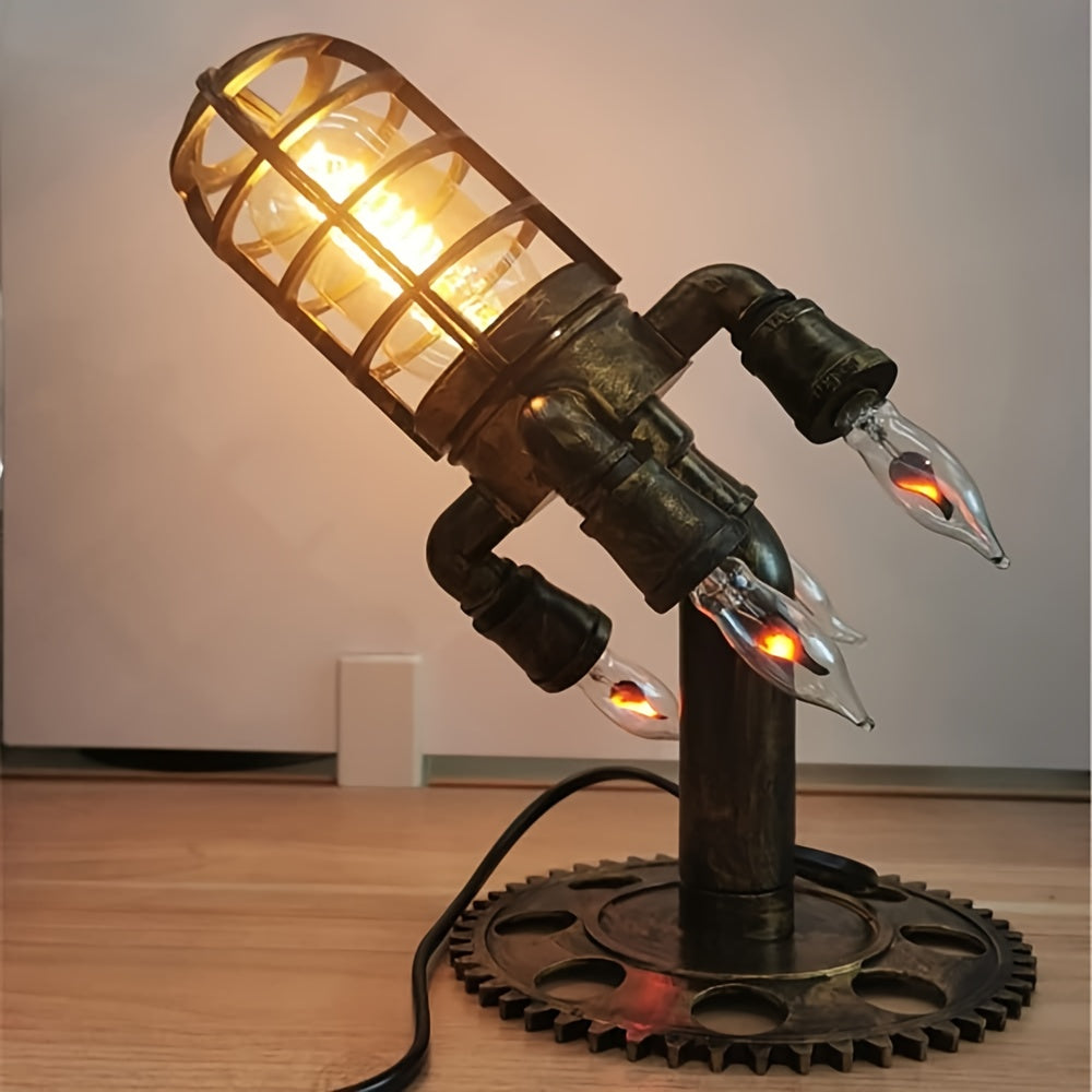 Steampunk Flame Effect Lamp – Remote Control Vintage Industrial Table Light Decor