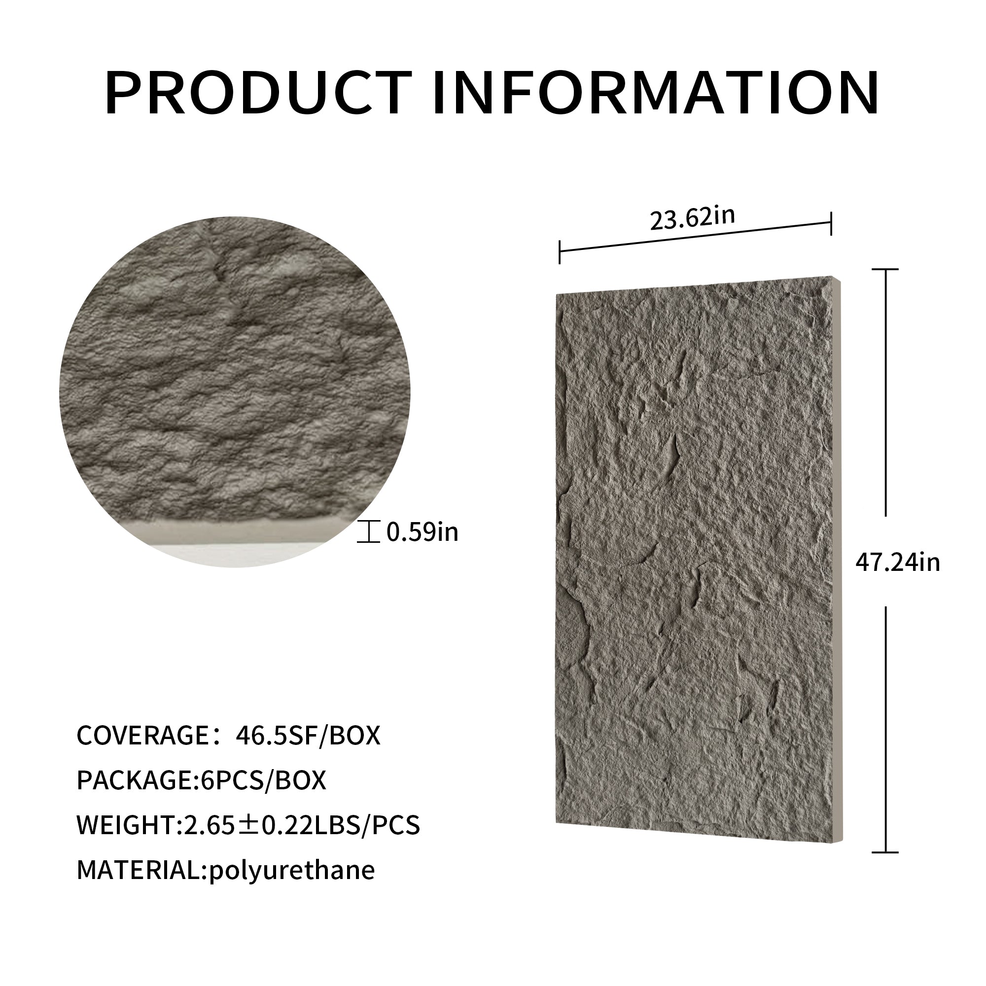 3D Faux Stone Wall Panels - 6 PCS PU Wainscoting Panel