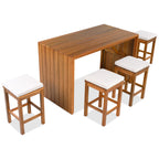 5 Piece Outdoor Bar Set, Patio Acacia Wood Bar Height Table & Stools