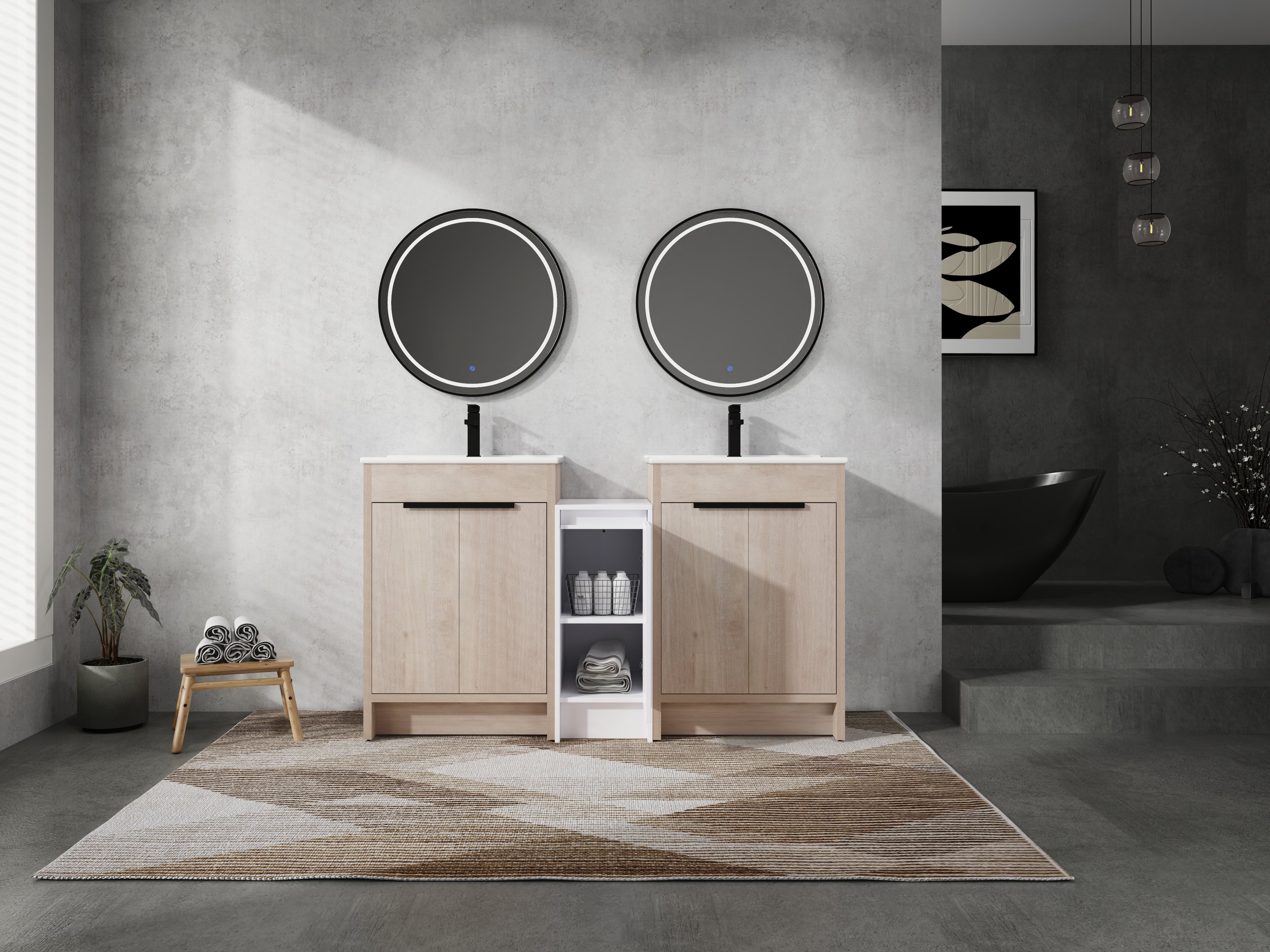 60 Inch Freestanding Bathroom Vanity with Ceramic Sink
