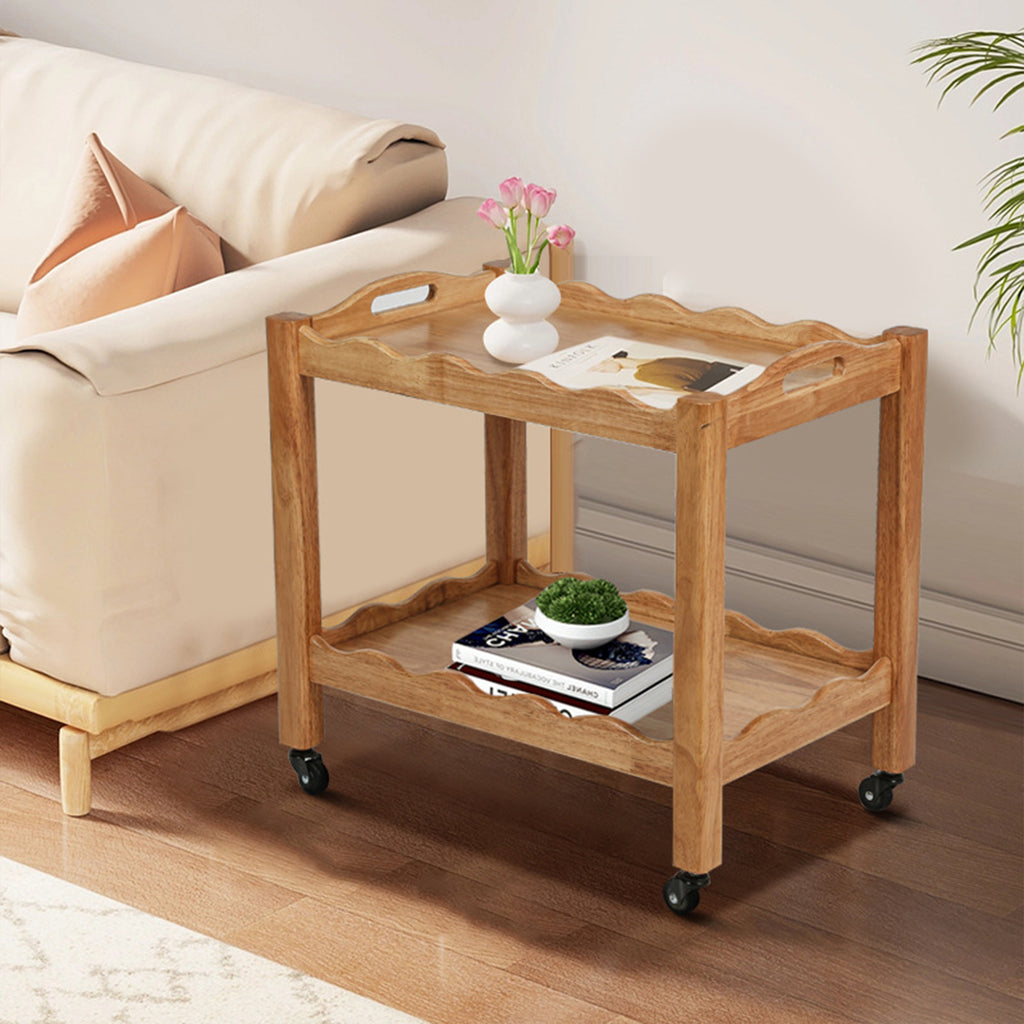 Solid Rubberwood Rolling Side Table