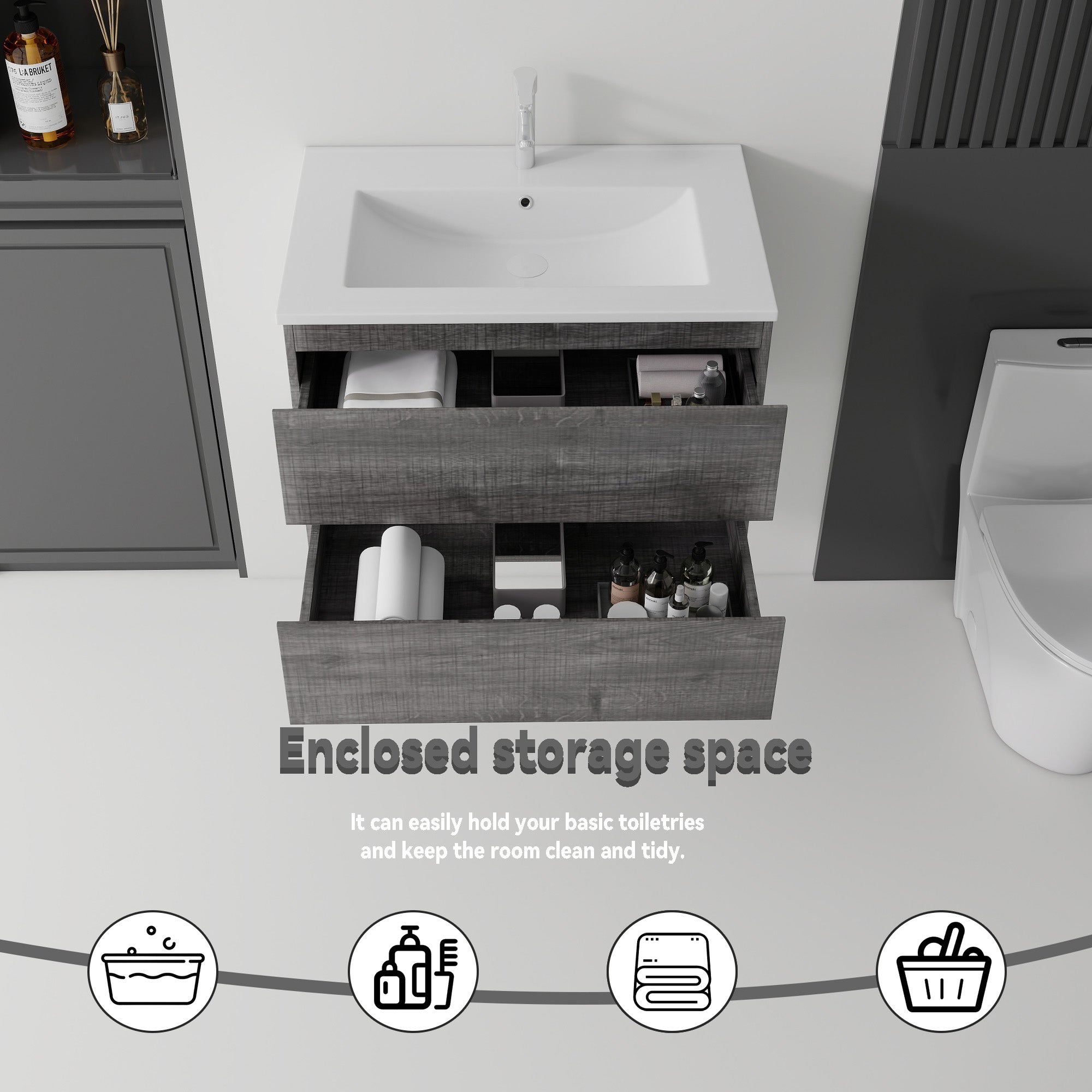 24 Inch Floating Bathroom Vanity with Sink