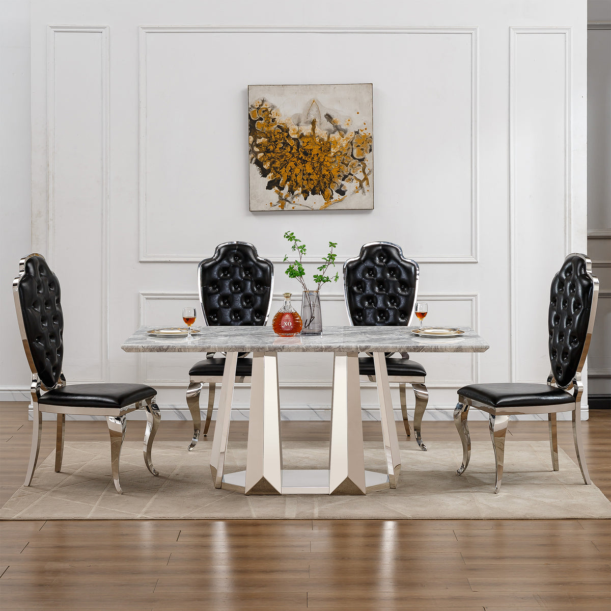 Modern Faux Marble Dining Table for 6