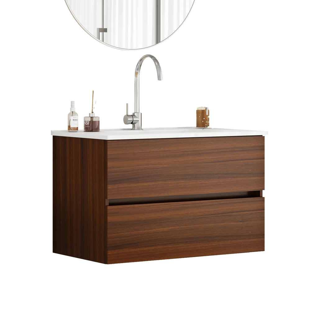 32-Inch Wall-Mounted Bathroom Vanity with Double Drawers