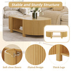 Oval Fluted Coffee Table with Storage for Living Room