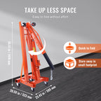 Hydraulic Engine Hoist with Lever, 2 Ton/4400 LBS Heavy-duty Cherry Picker