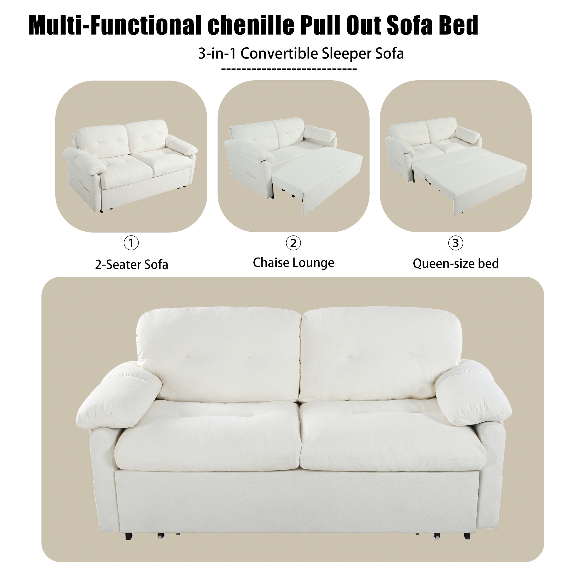 Convertible Pull-Out Queen Sleeper Sofa