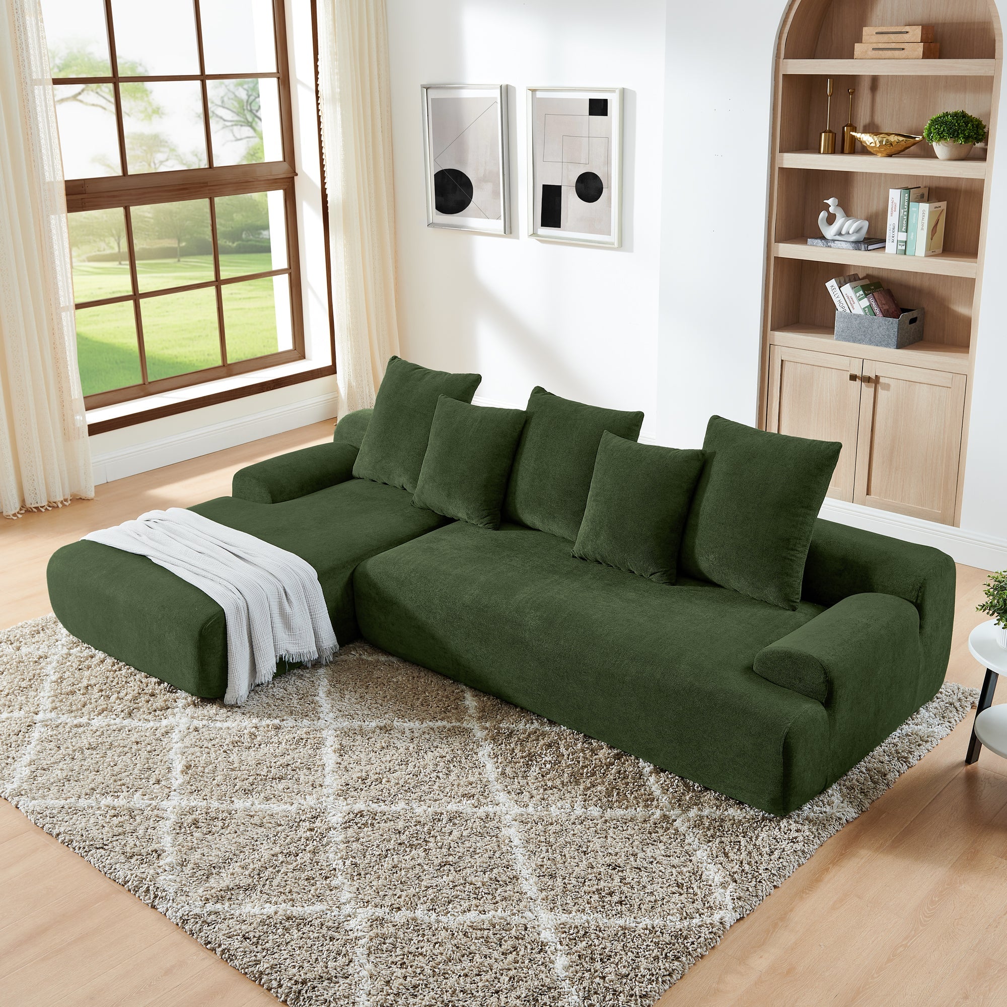 Modern Upholstered L-Shape Sectional Sofa Velvet Green