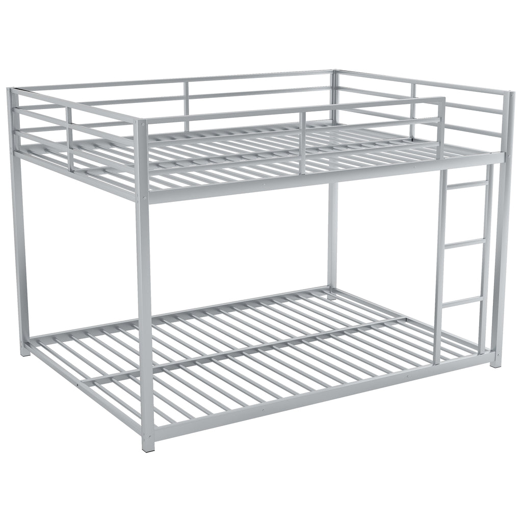 Full Over Full Metal Bunk Bed with Ladder in Silver