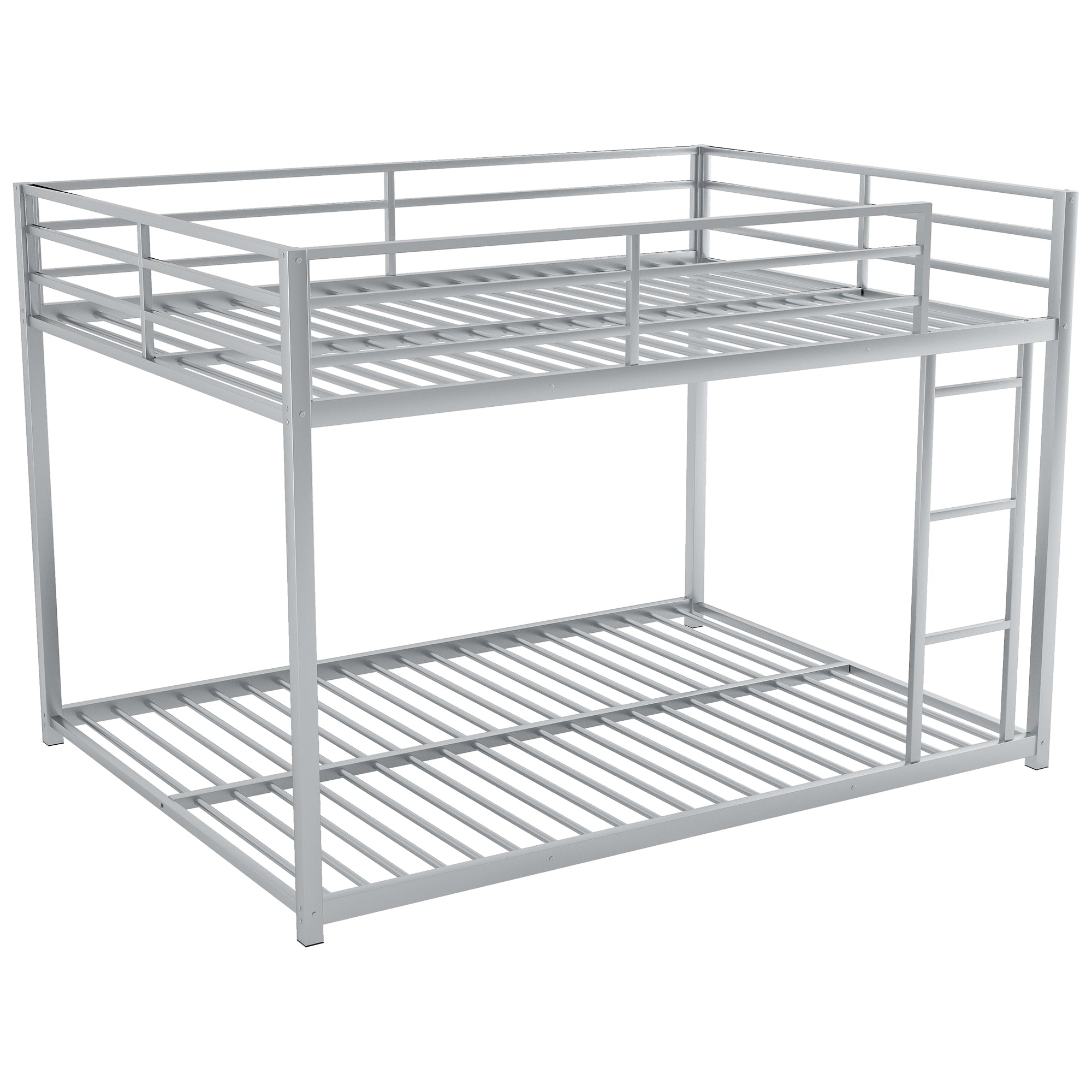 Full Over Full Metal Bunk Bed with Ladder in Silver