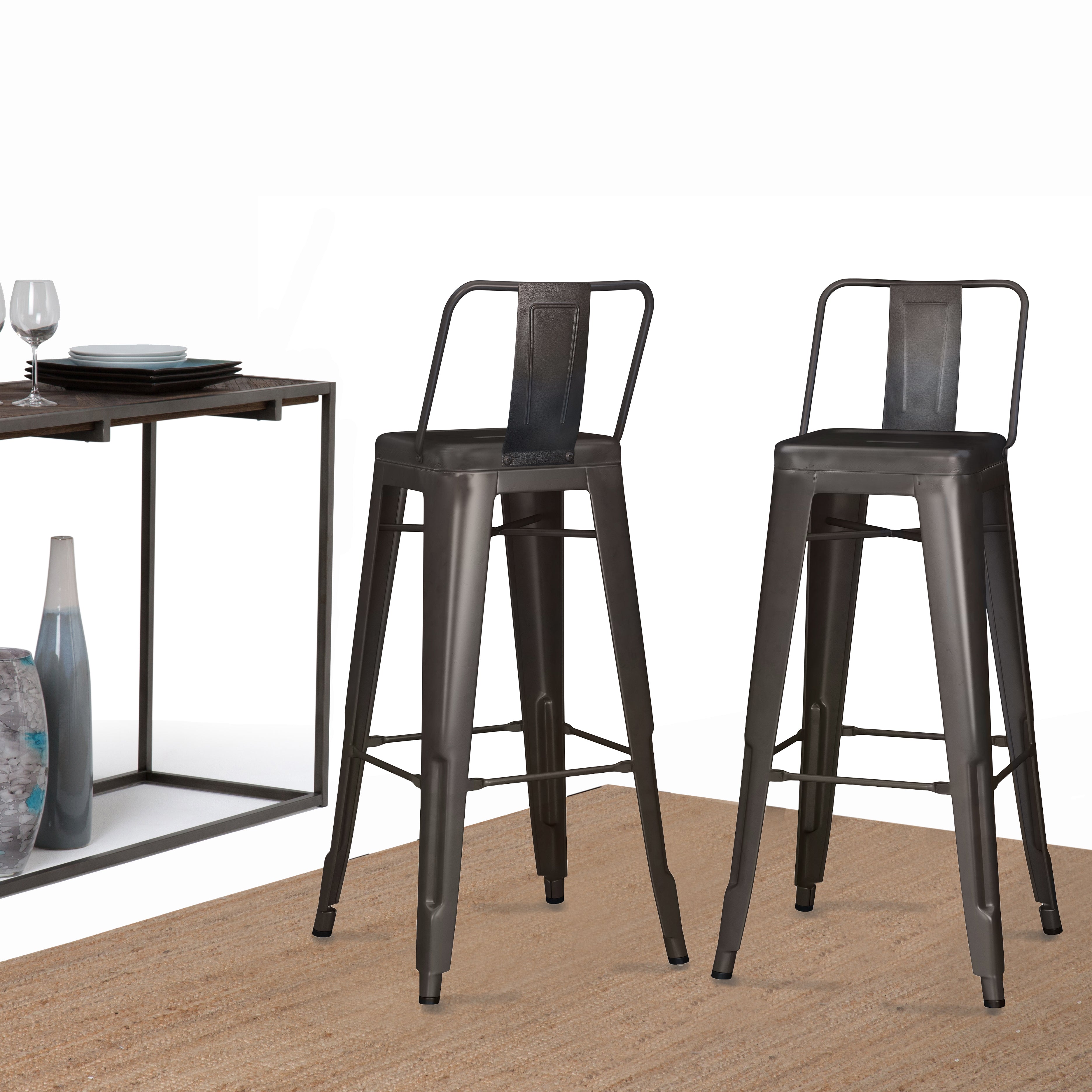 Rayne 30" Metal Bar Stool (Set of 2) - Gun Metal