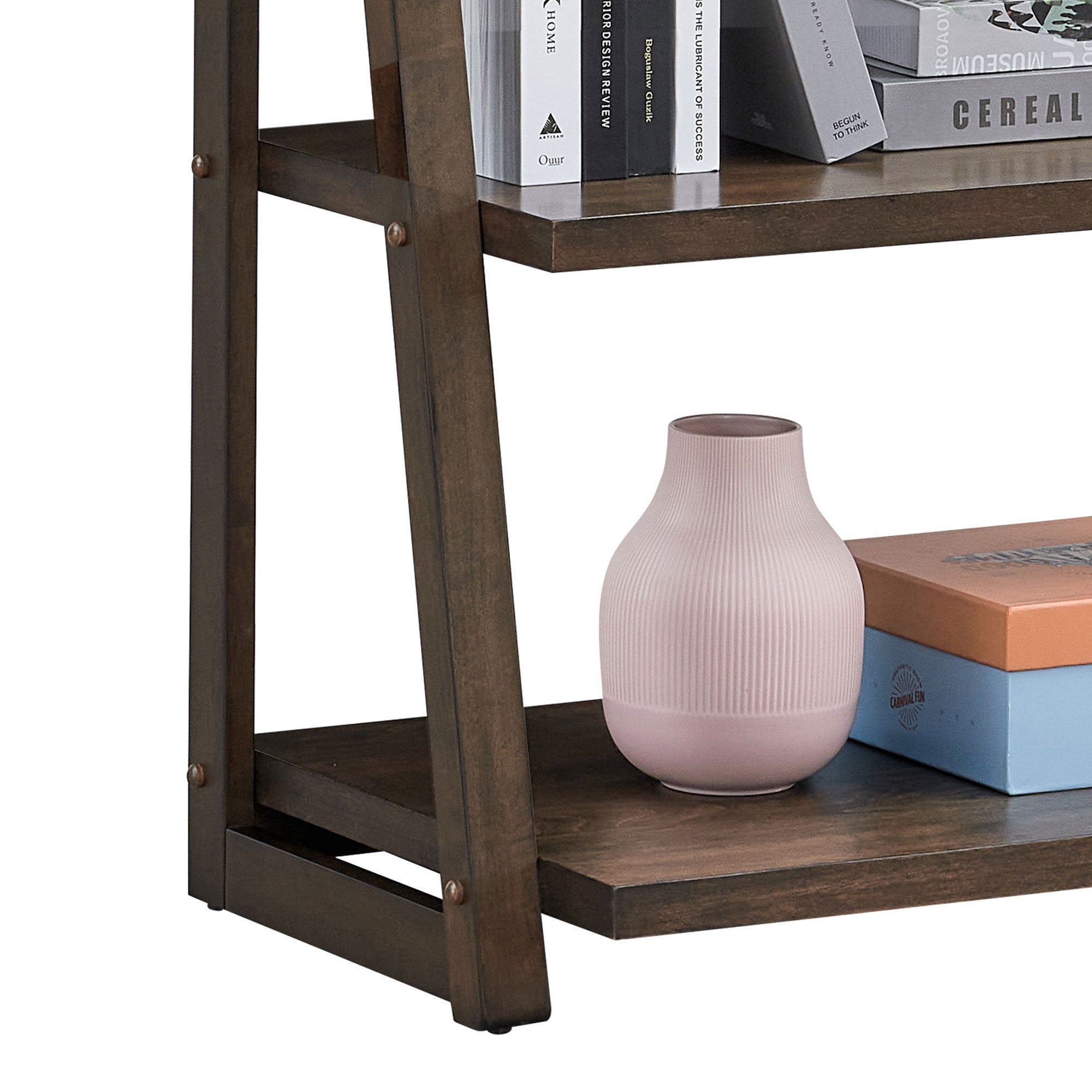 5-Tier Rubber Wood Bookshelf Ladder Storage Rack