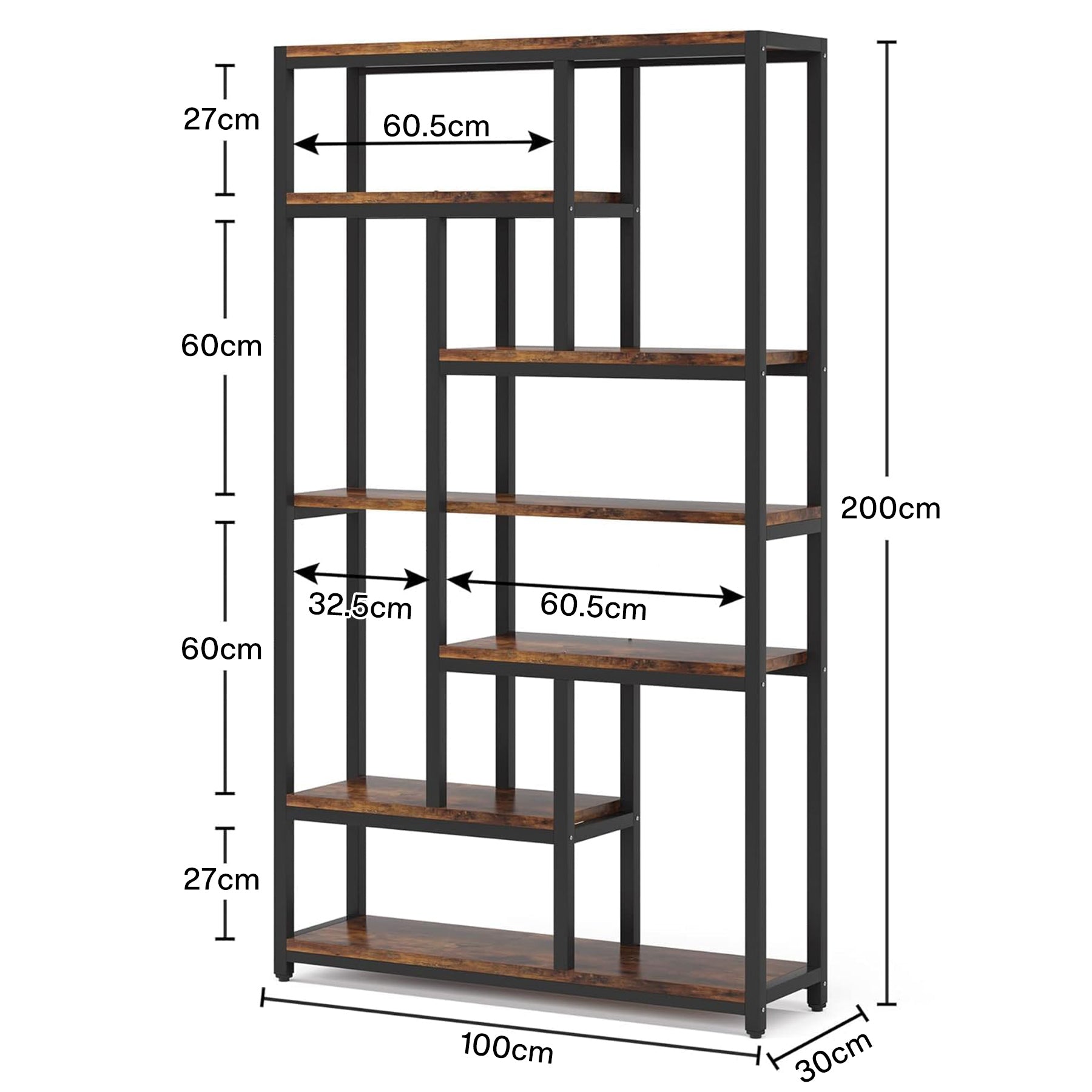 78.7" Extra Tall 7-Tier Industrial Vintage Rustic Bookcase