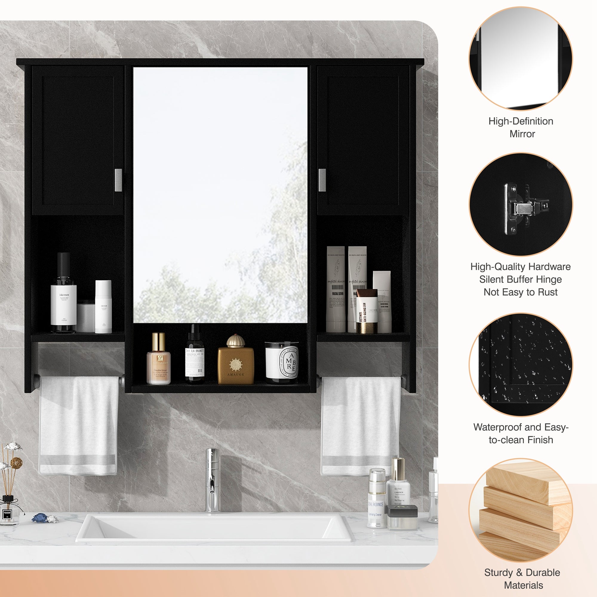 35'' x 28'' Modern Wall Mounted Bathroom Storage Cabinet