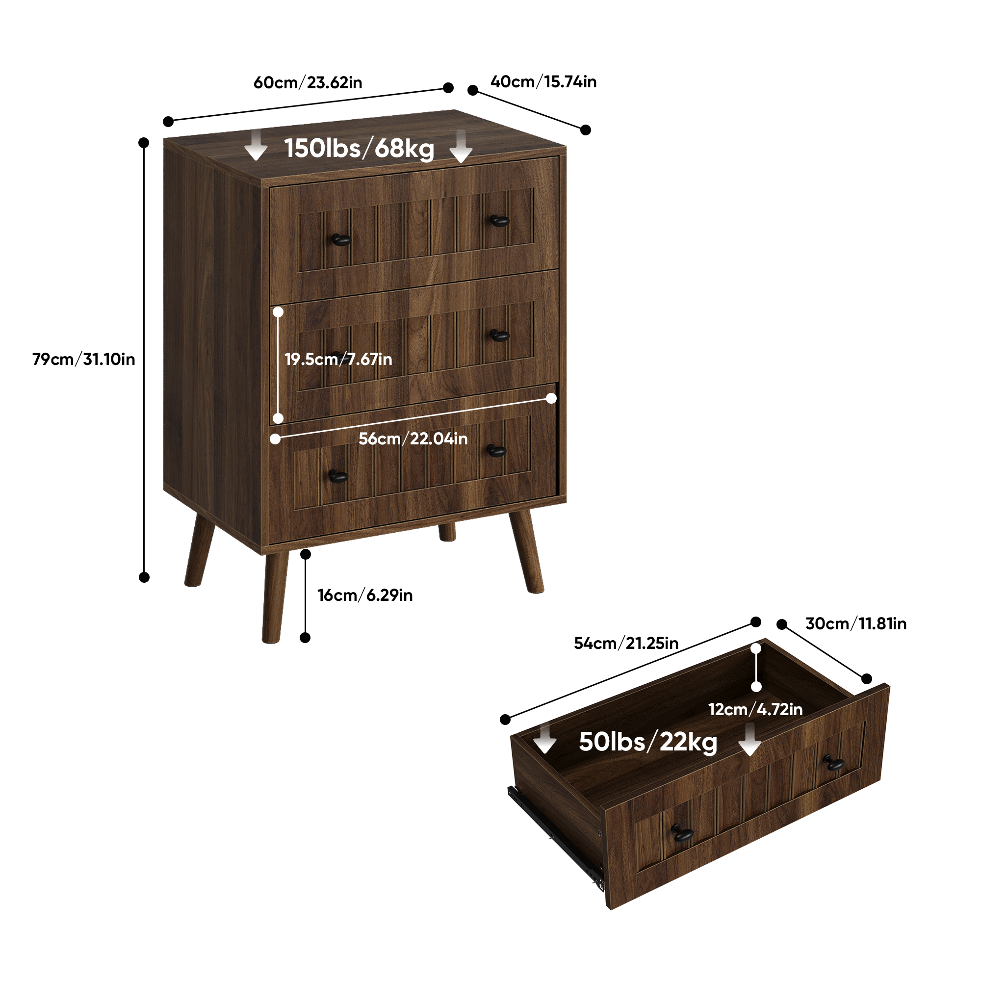3 Drawer Dresser - Modern Walnut