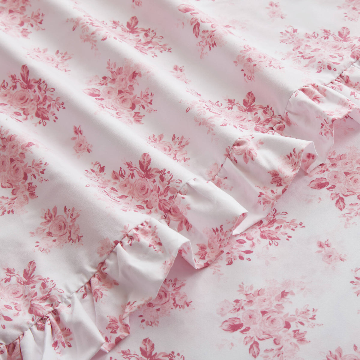 4-Piece Full Microfiber Sheet Set, Pink Floral, Ruffled Hem