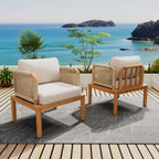 Outdoor Acacia Wood and Rope Club Chair with Cushions (Set of 2)